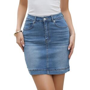 Women's Denim Skirt Casual  High Waisted Jean Skirt with Pockets